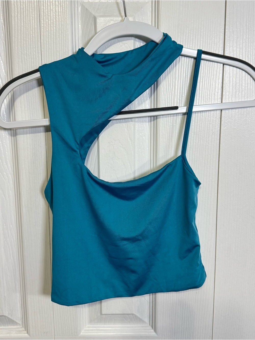 Princess Polly Teal Asymmetric Neck Crop Top US 4